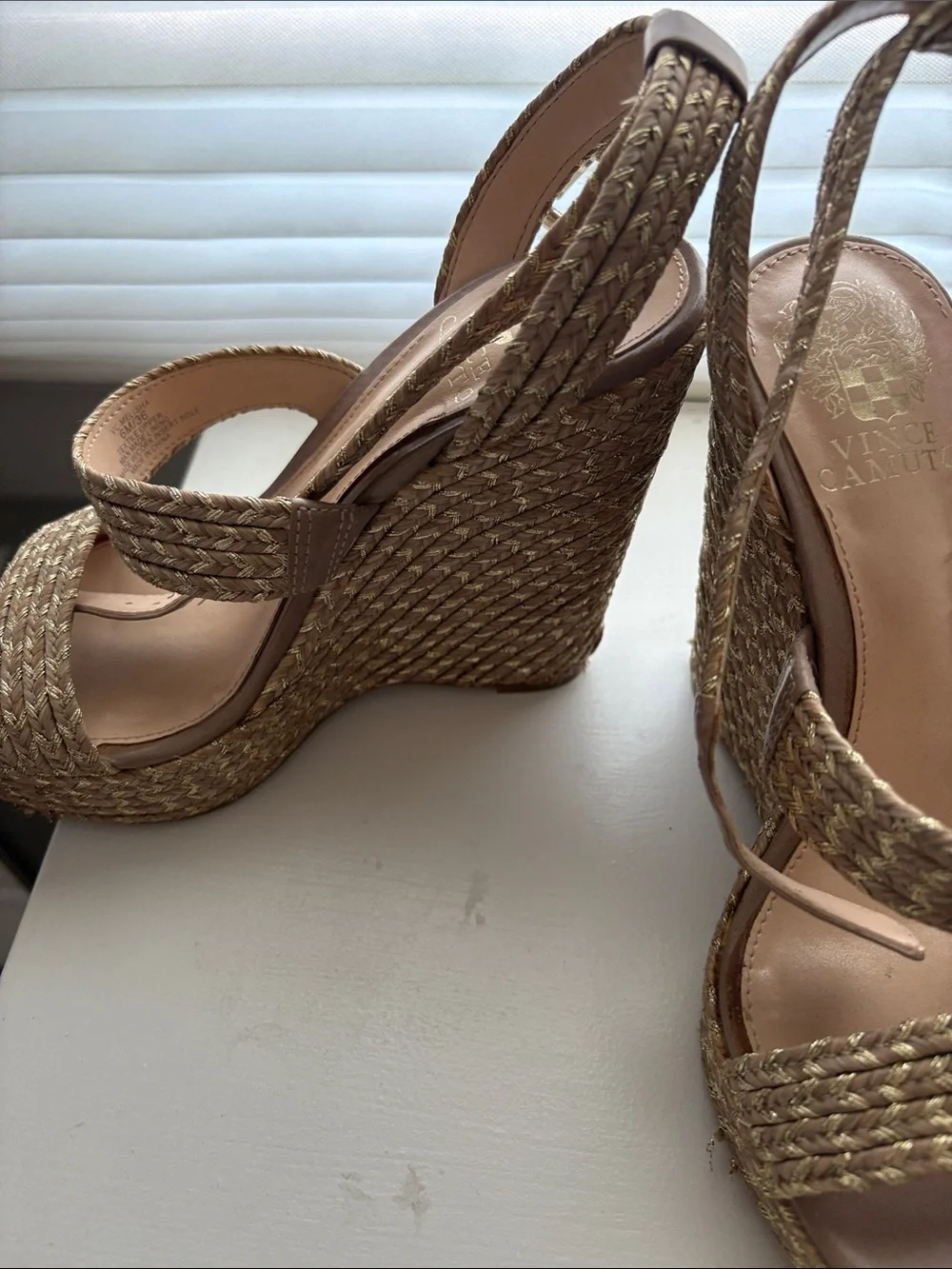 Vince Camuto Braided Tan Wedge Sandals with Ankle Strap